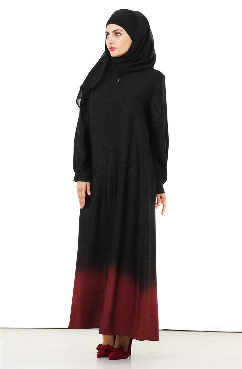Abaya-Black Claret Red 6799-0167