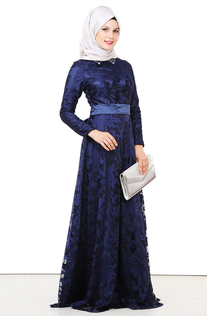 Evening Dress Dress-Navy Blue 7030-17