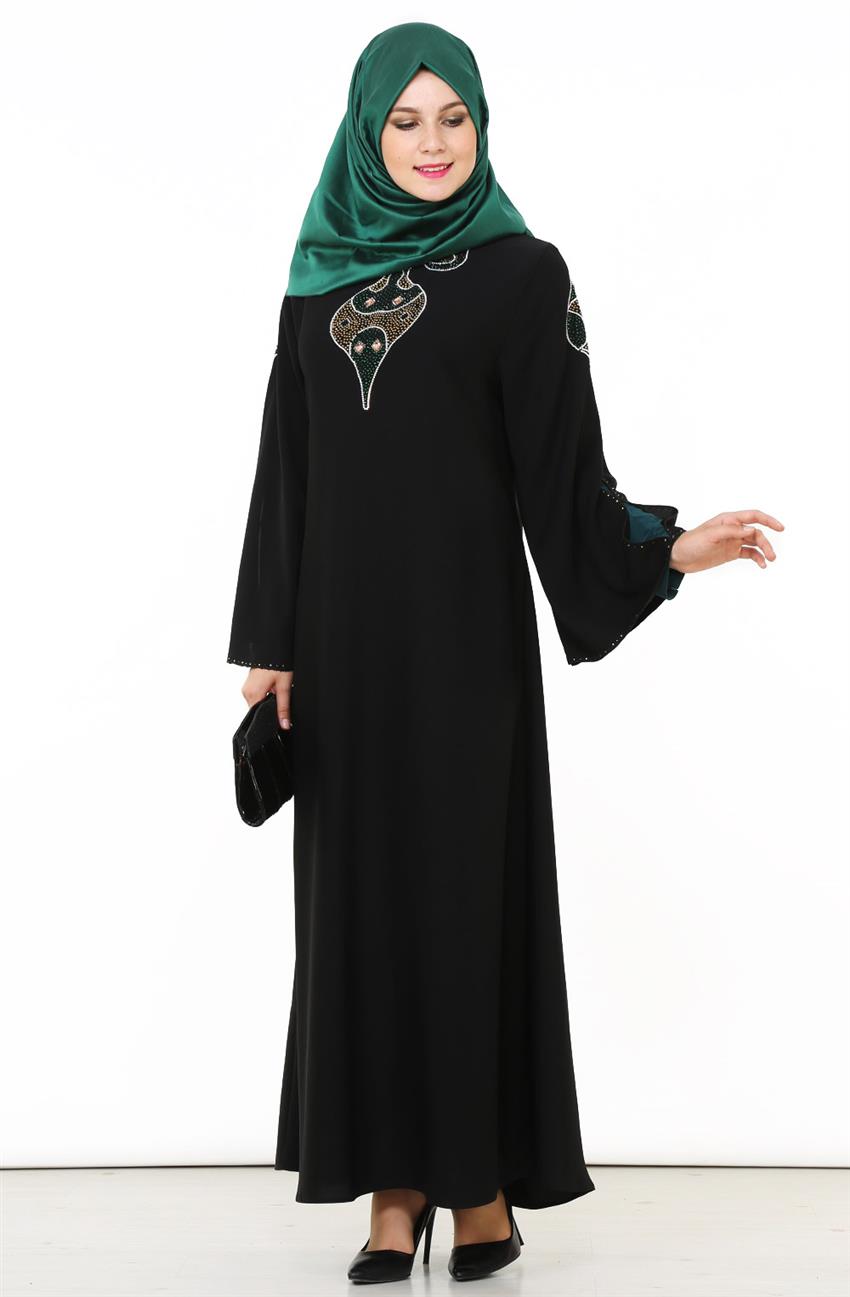 Abaya-Black Green 6780-0121