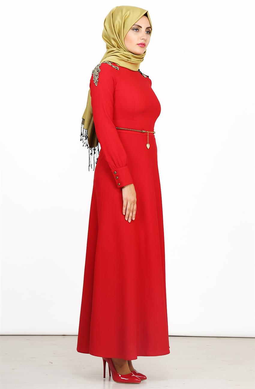 Güpür Detaylı Abiye Mercan Elbise 6269-71