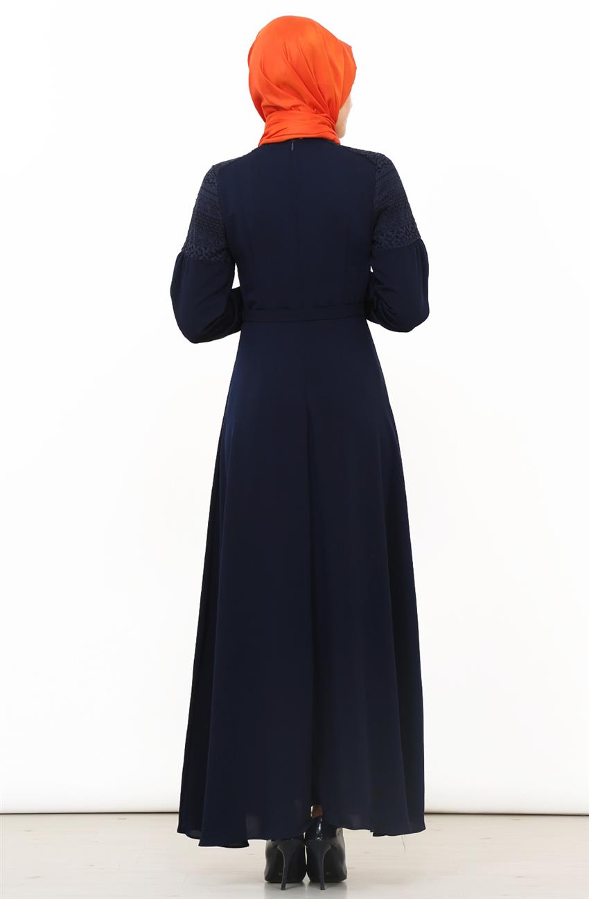 Fiyonk Bağlamalı Lacivert Elbise 8001-17