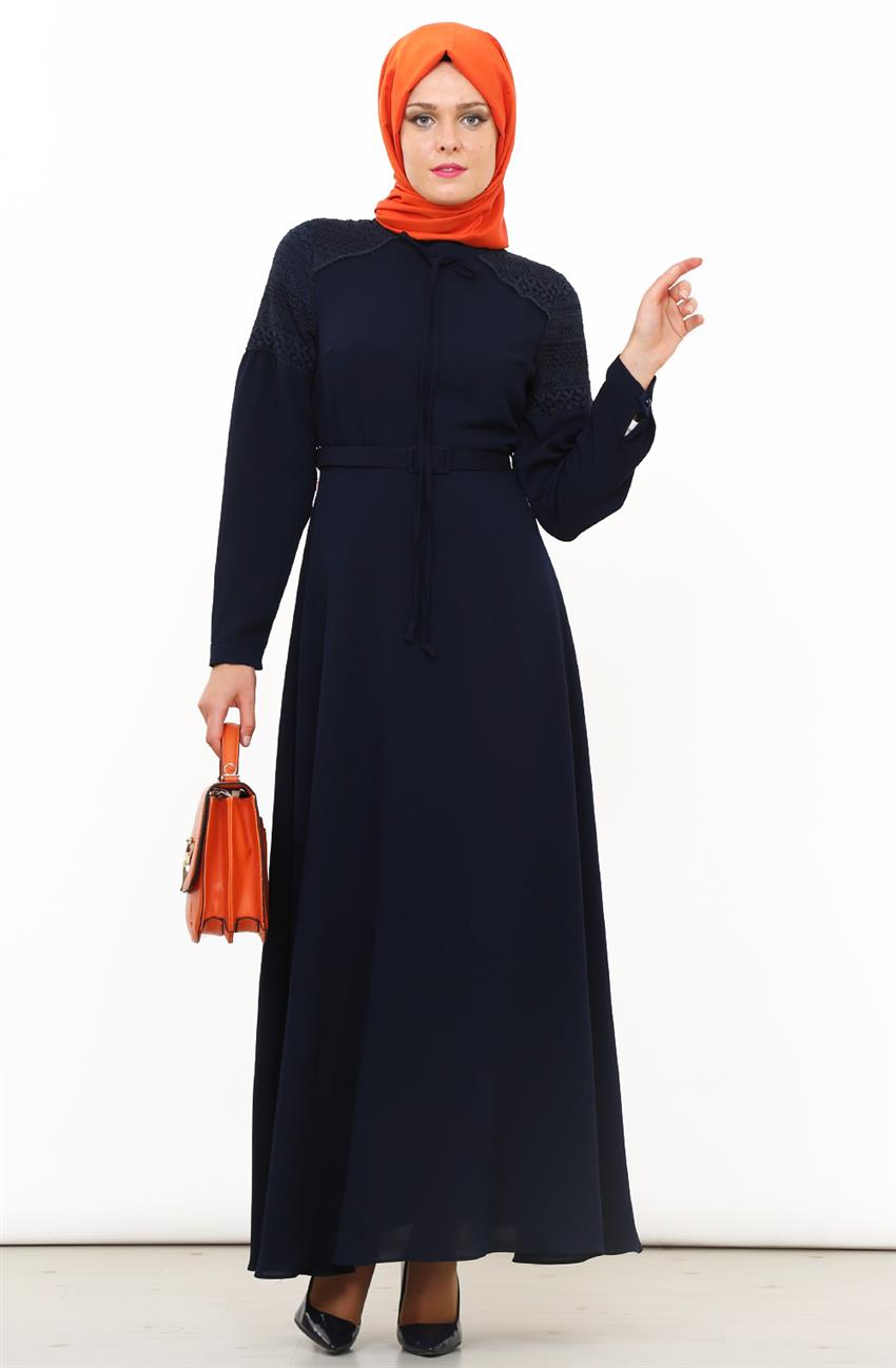 Fiyonk Bağlamalı Lacivert Elbise 8001-17