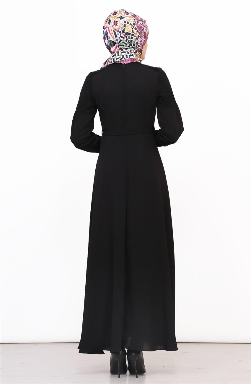 Fiyonk Bağlamalı Siyah Elbise 8001-01