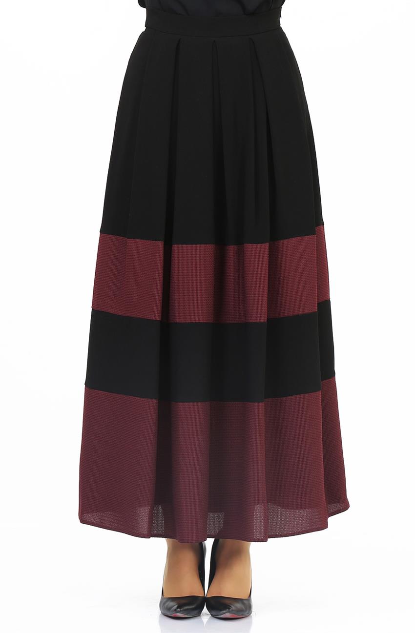 Skirt-Black Claret Red KA-A5-12104-1226