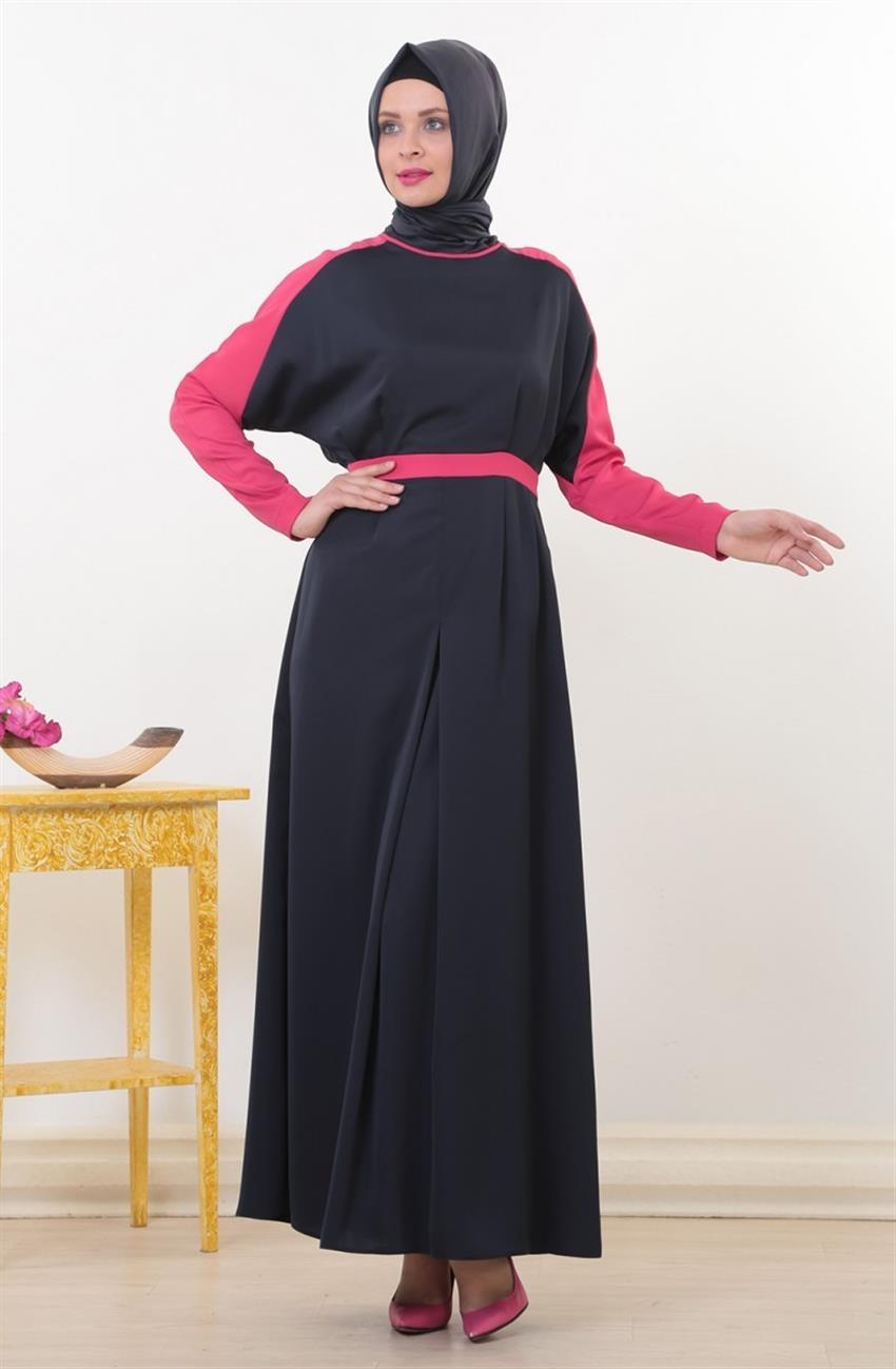 Tuğba Astarlı Lacivert Elbise D7131-08