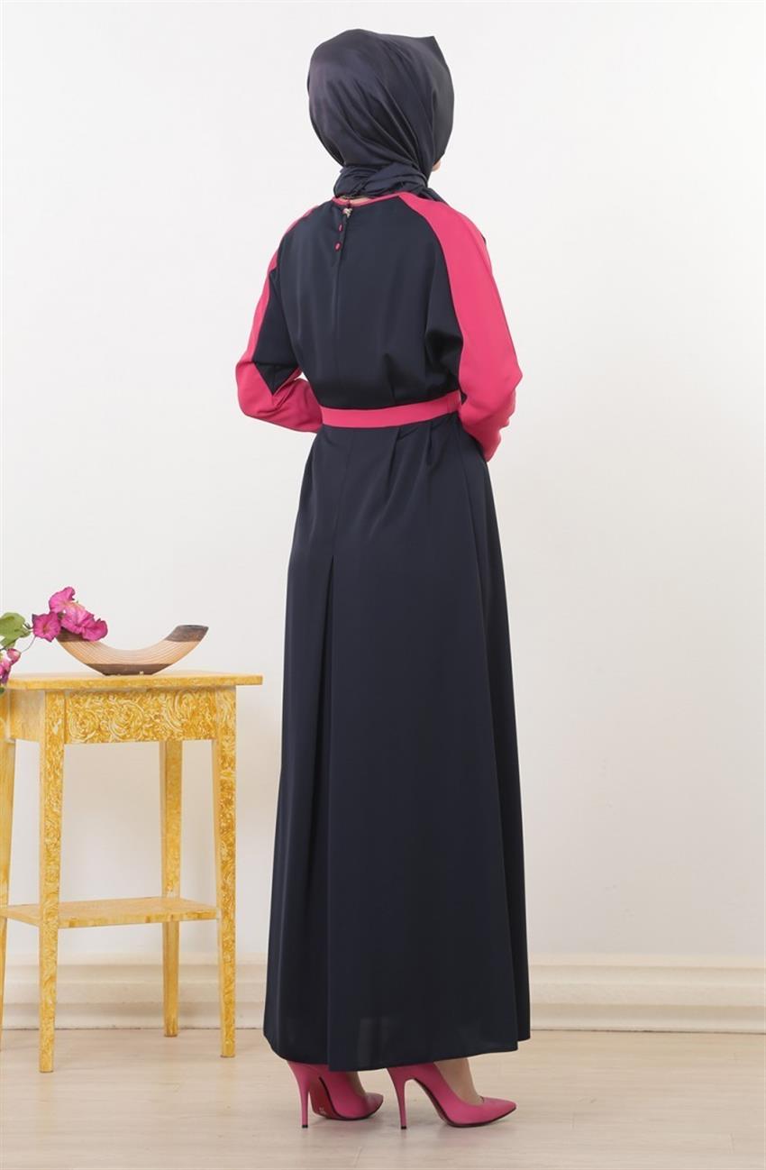 Tuğba Astarlı Lacivert Elbise D7131-08