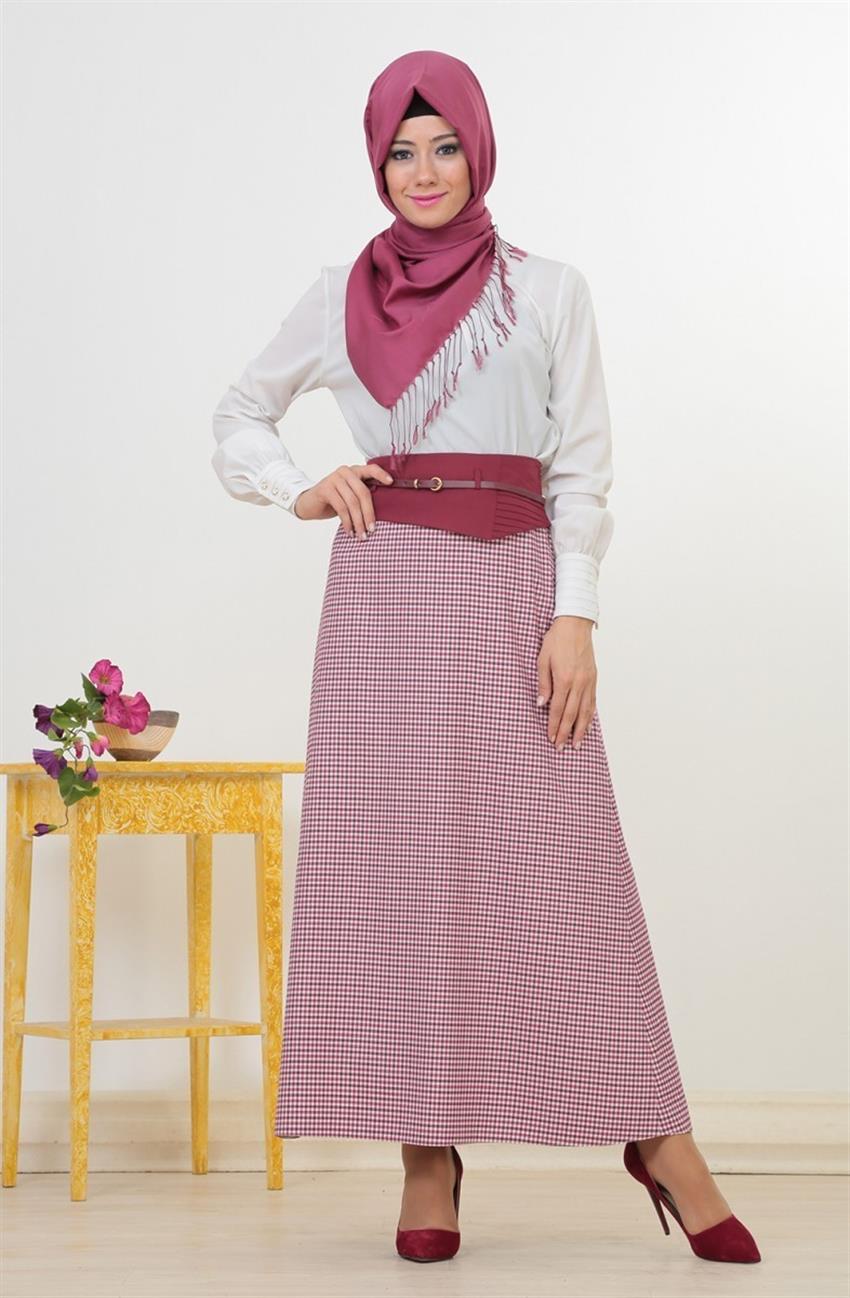 Tuğba Skirt-Claret Red D6741-30