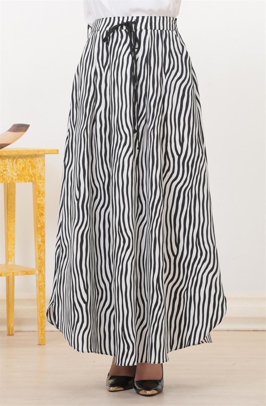 Tuğba Zebra Desenli Astarlı Siyah Etek D7139-09