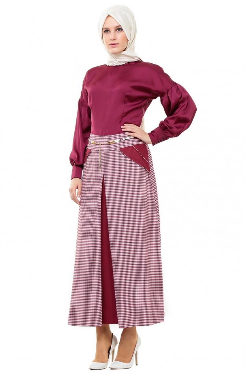 Tuğba Skirt-Claret Red D6744-30