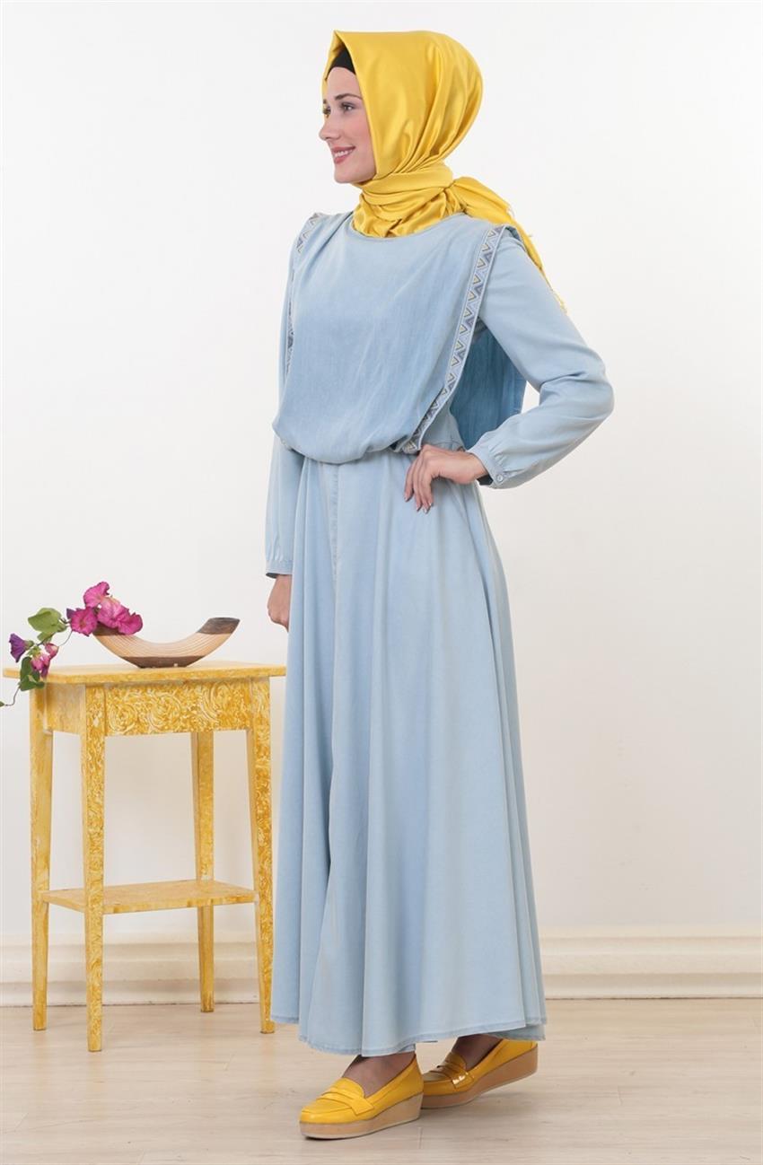 Tuğba فستان-فاتح أزرق D7090-16