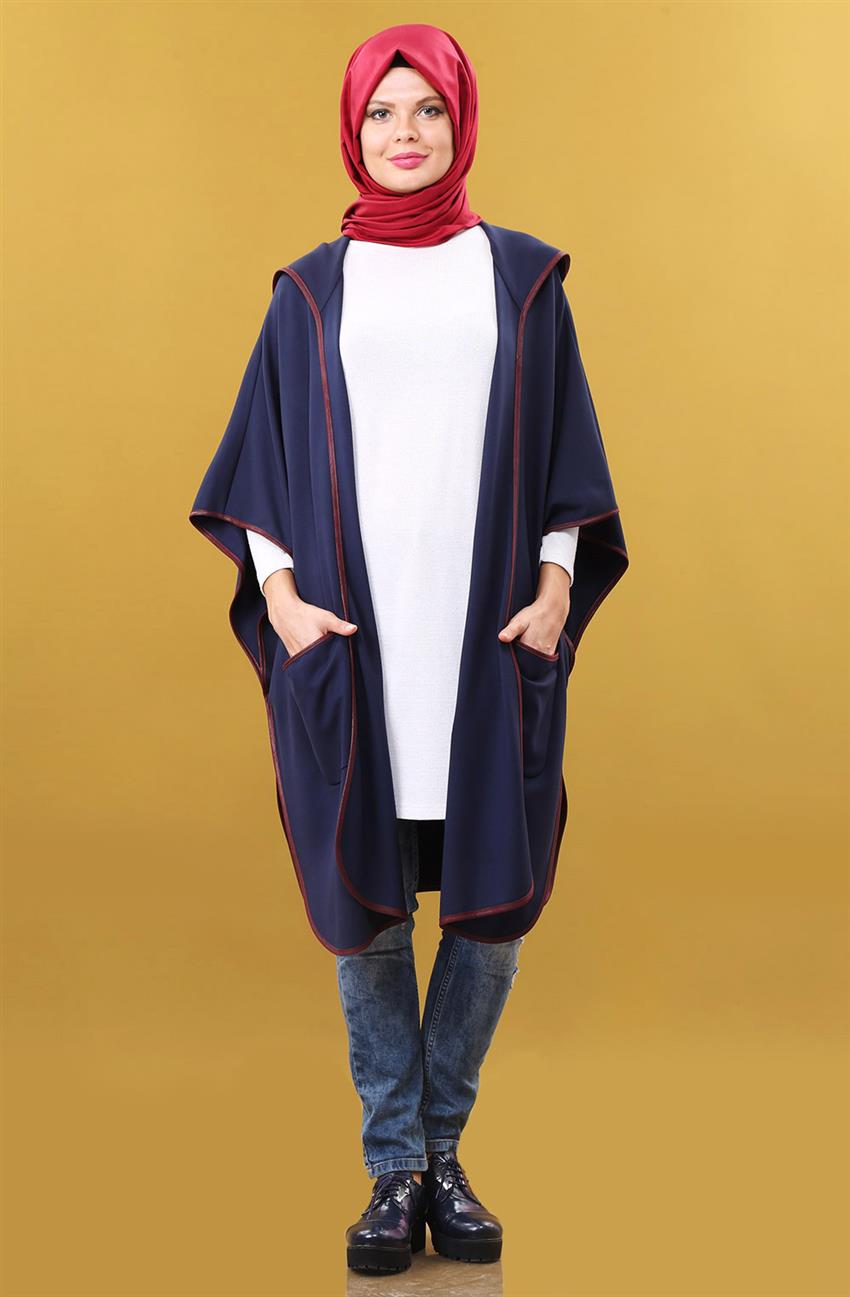 Kapişonlu Kimono-Lacivert G7181-08