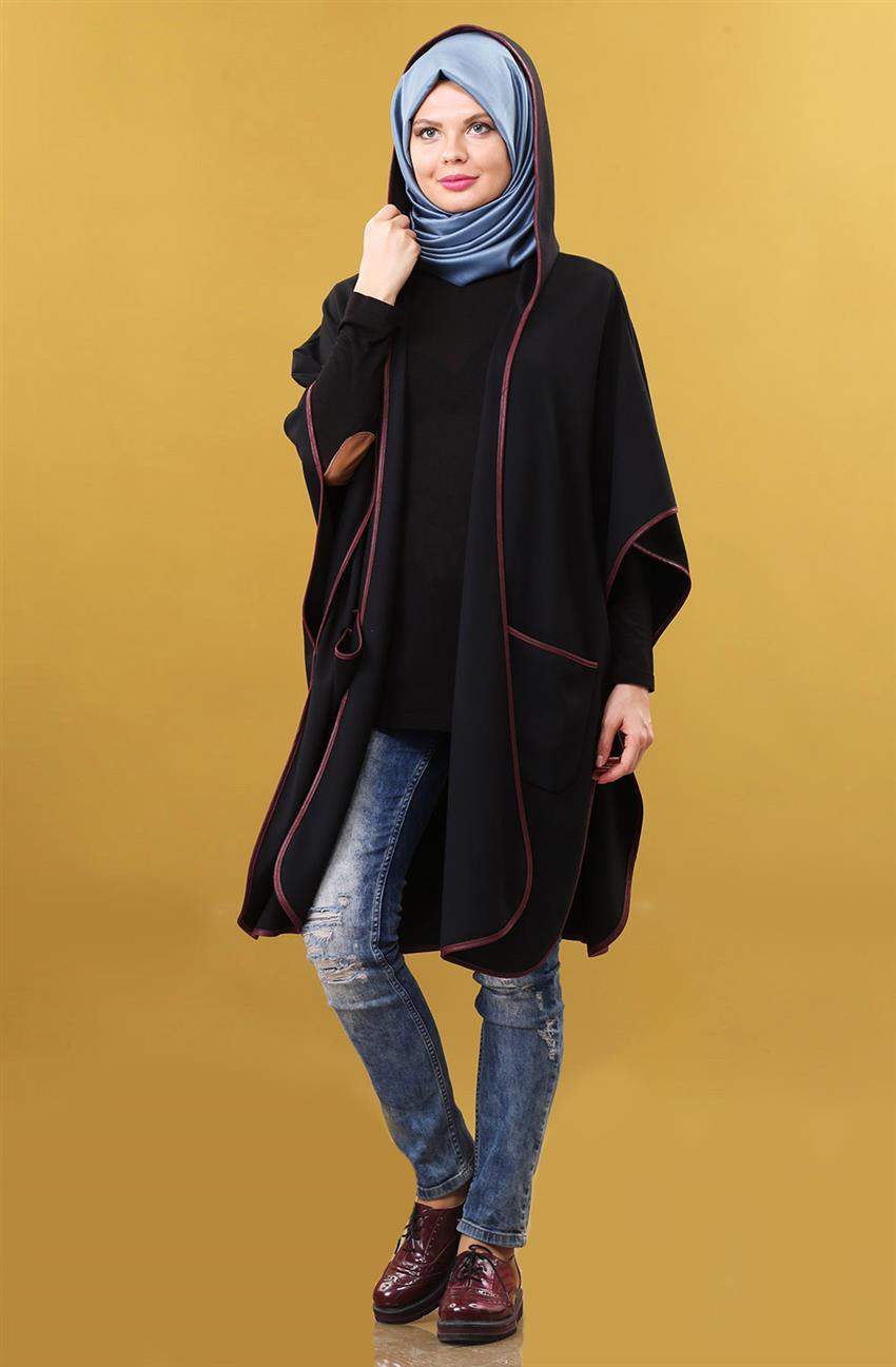Kapişonlu Kimono-Siyah G7181-09