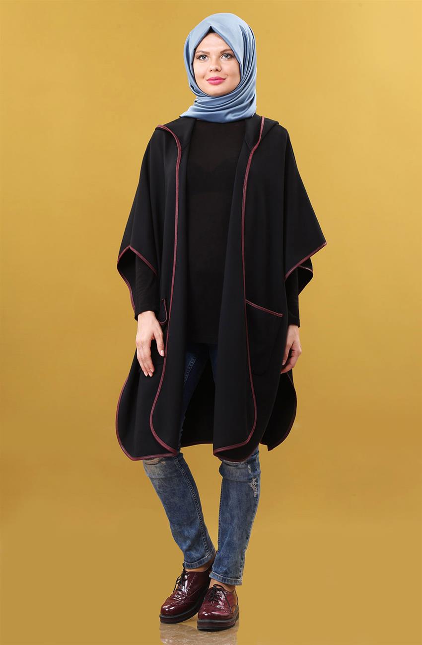 Kapişonlu Kimono-Siyah G7181-09