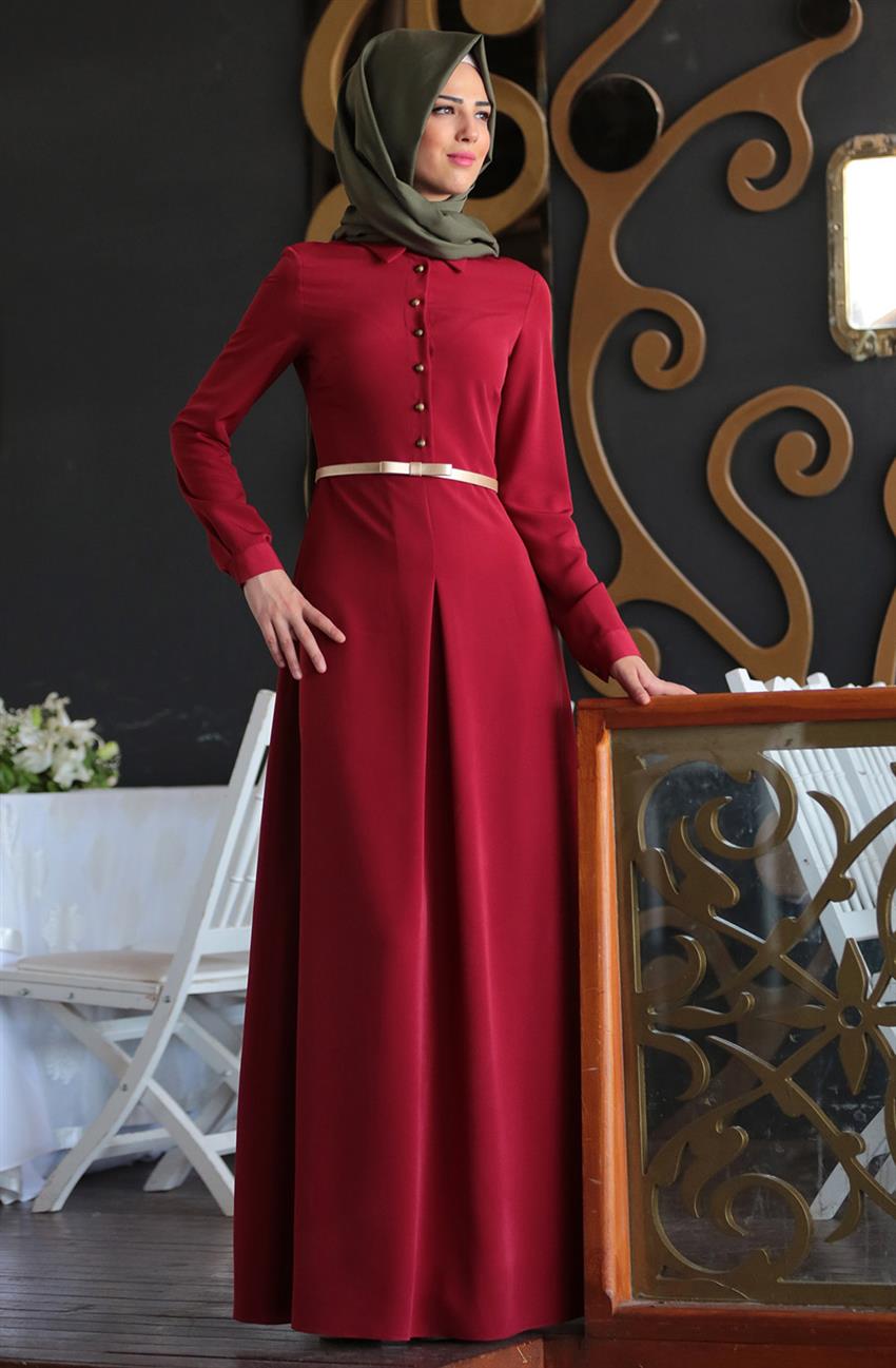 Ünzile Dress-Claret Red 2061-67