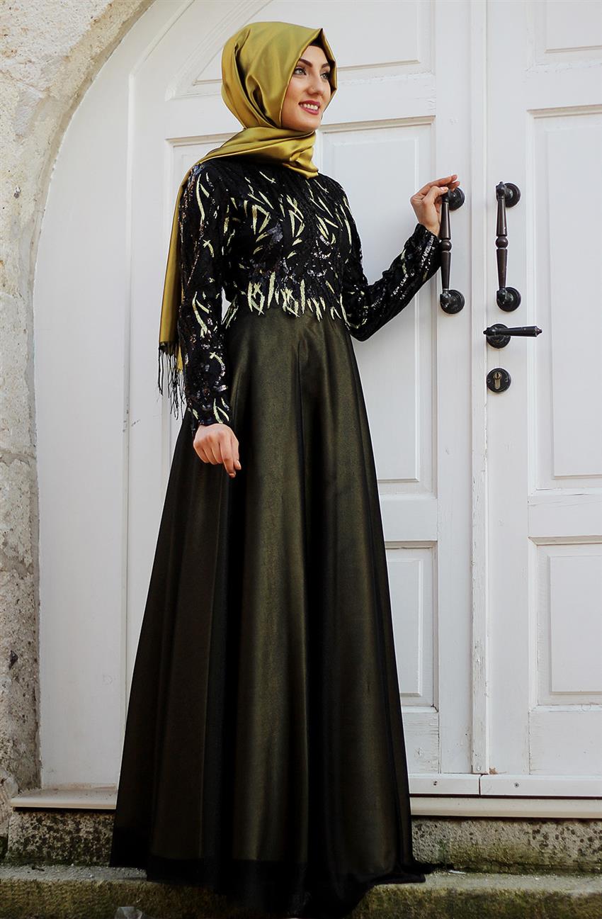 Elmas Evening Dress Dress-Black Khaki 2014-0127