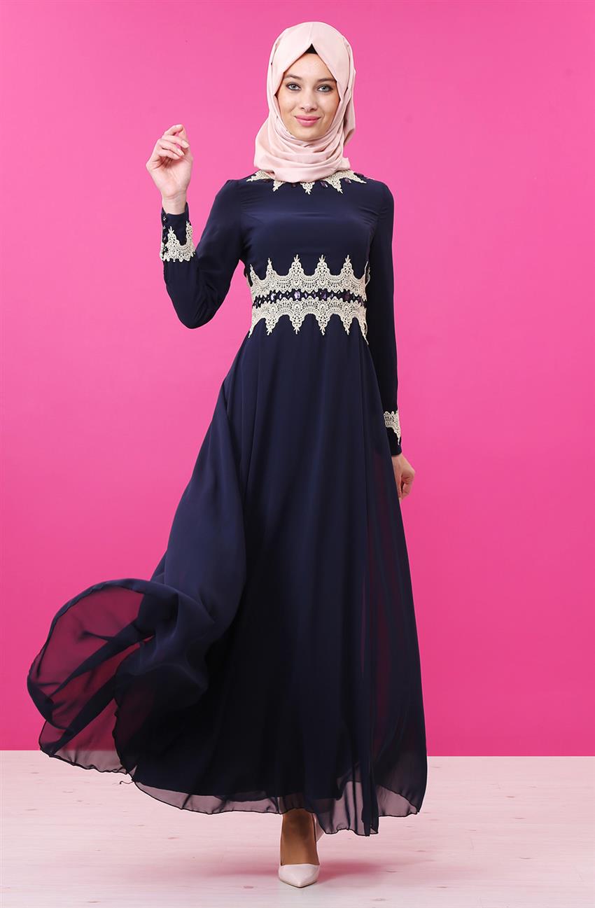 Evening Dress Dress-Navy Blue 8009-17