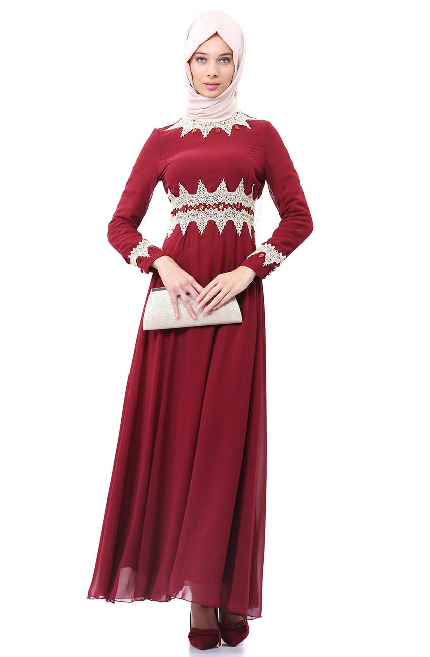 Evening Dress Dress-Claret Red 8009-67