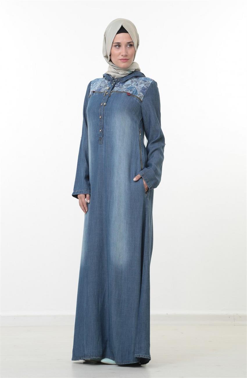 Kapşonlu Mavi Elbise 1514-70