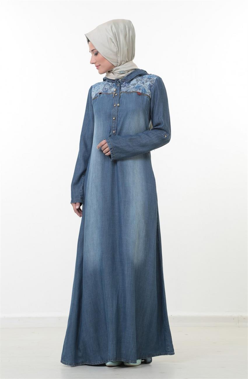 Kapşonlu Mavi Elbise 1514-70