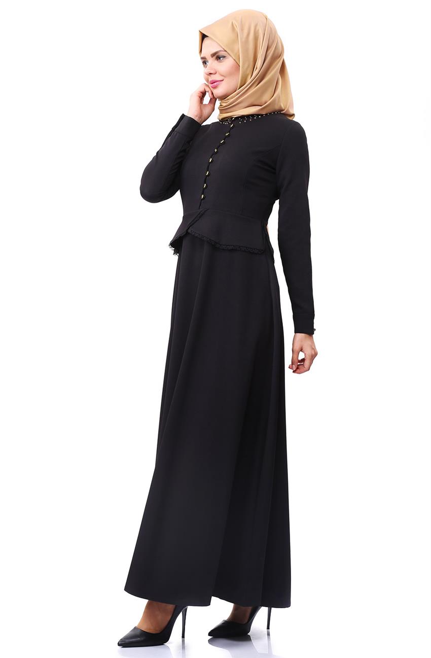 Peplum Detaylı Abiye Siyah Elbise E5087-09