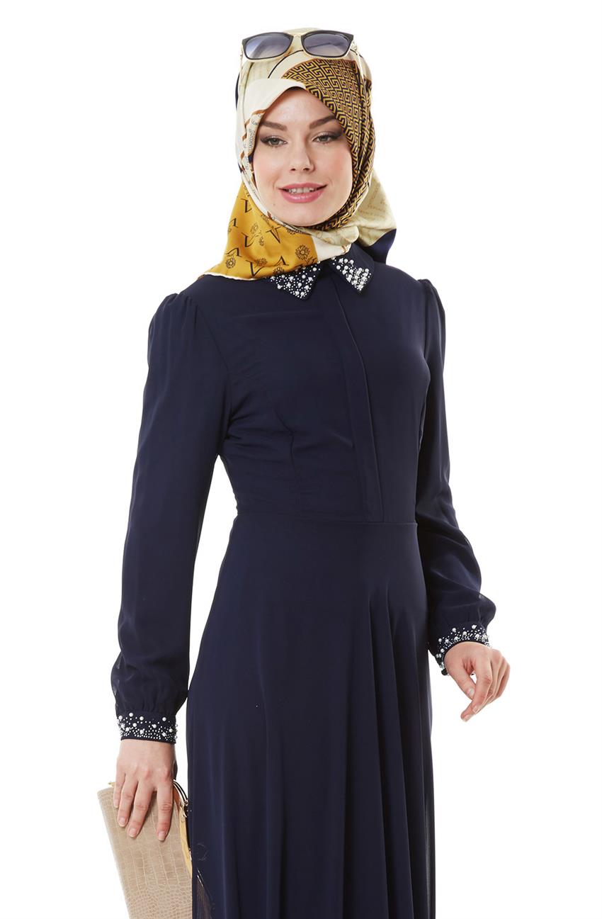 Boncuk İşlemeli Abiye Lacivert Elbise ARM7027-17