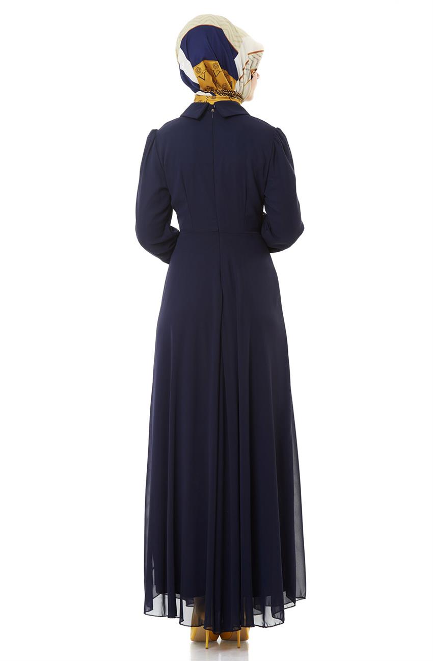 Boncuk İşlemeli Abiye Lacivert Elbise ARM7027-17