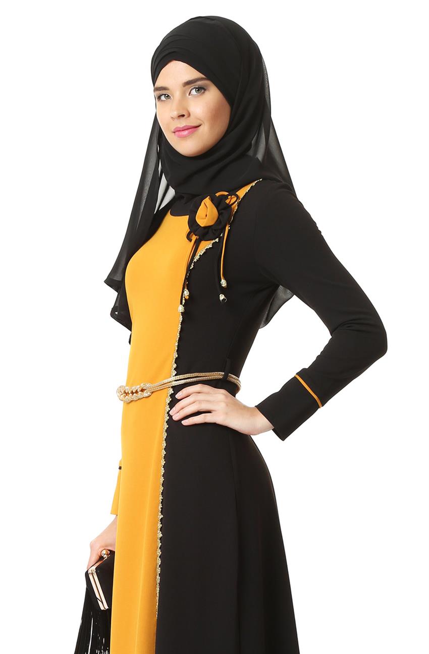 فستان-خردل-أسود ar-3782-5501