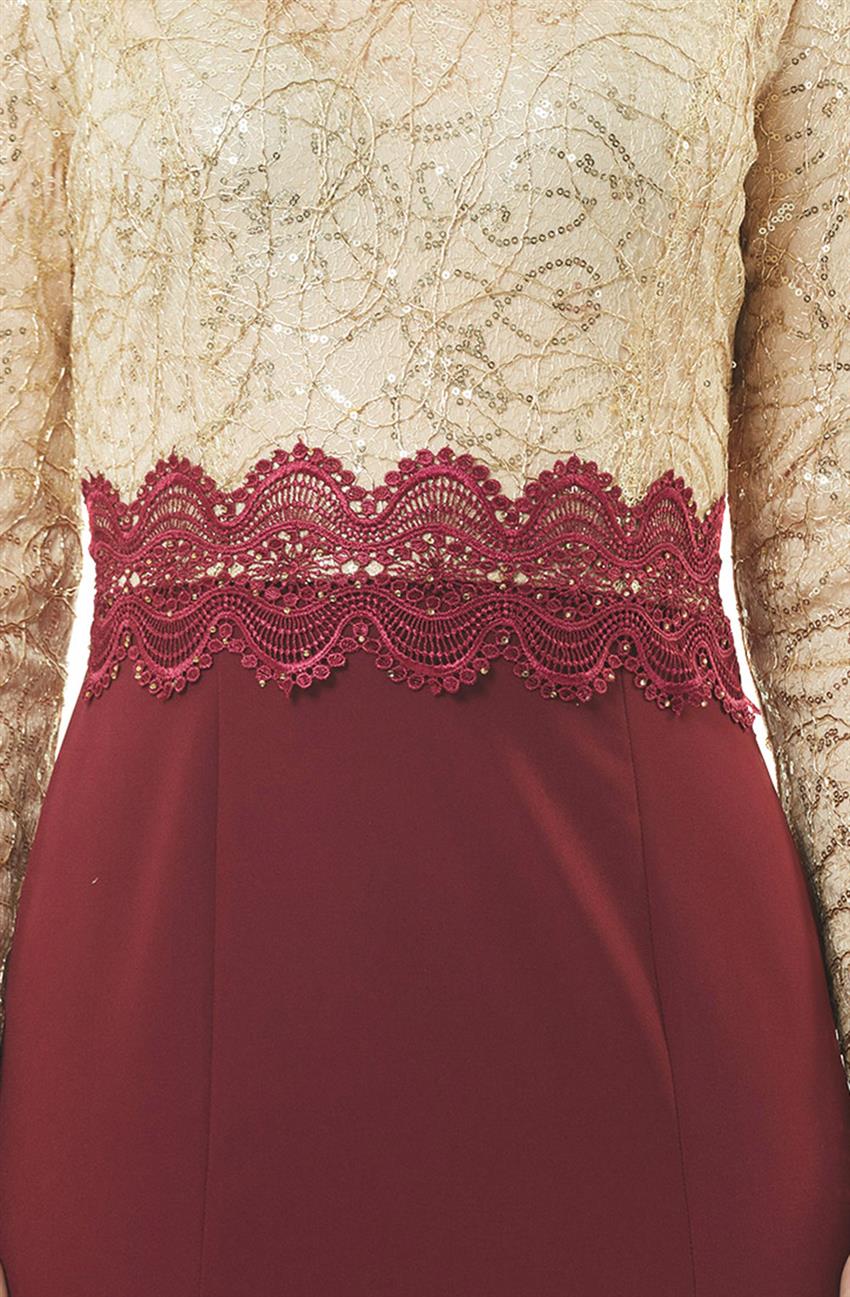 Evening Dress Dress-Gold Claret Red 5015-3167