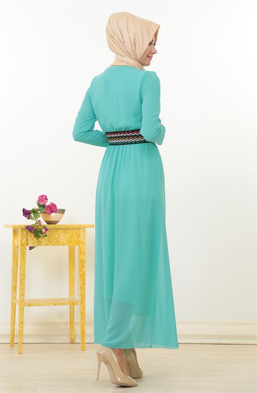 Kayık Yakalı Mint Elbise EO41025-24 