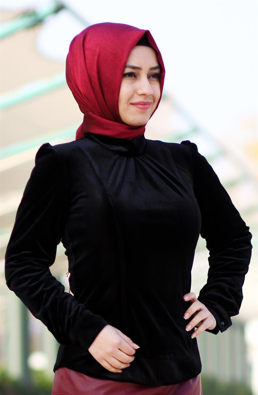 Özne Olmak Ayşenaz Kadife Siyah Bluz K153004-01