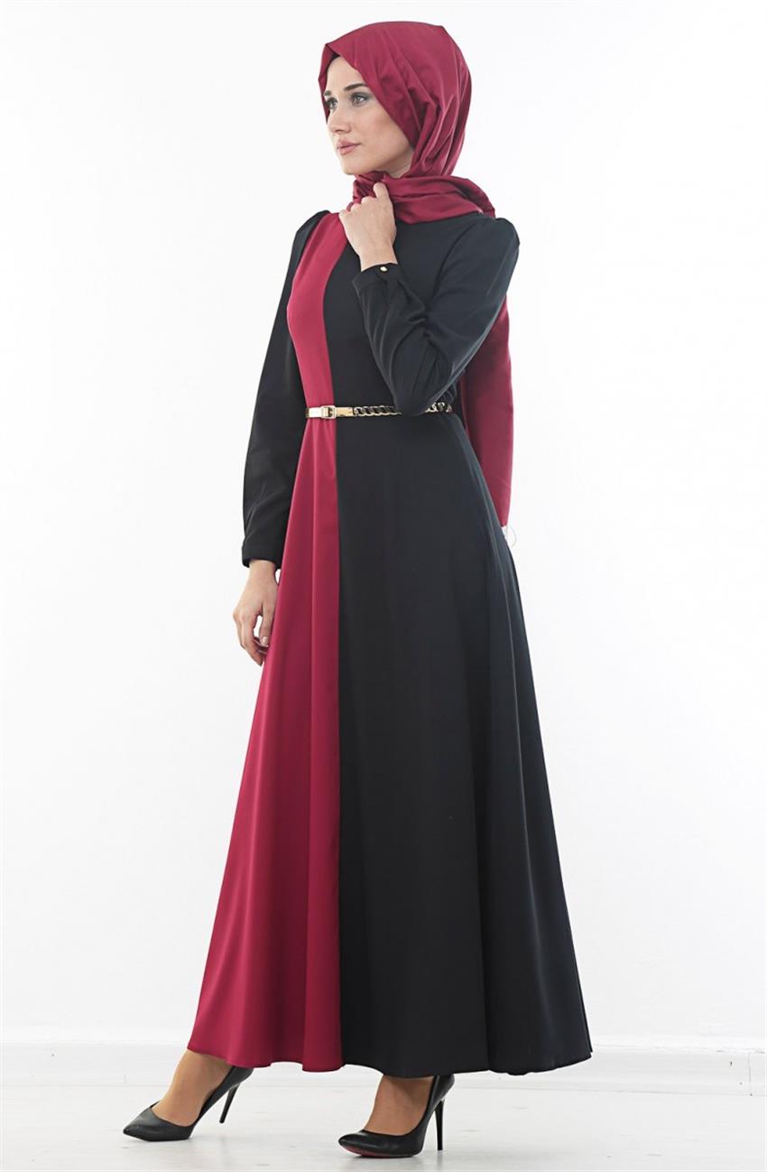 Dress-Claret Red Black ZE3029-6701
