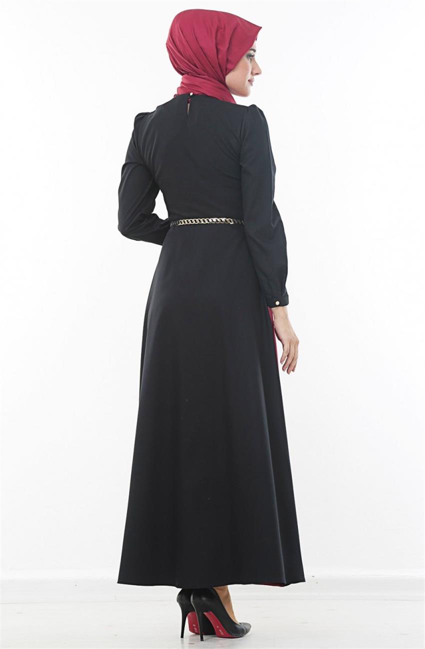 Kloş Kesim Bordo Elbise Siyah ZE3029-6701