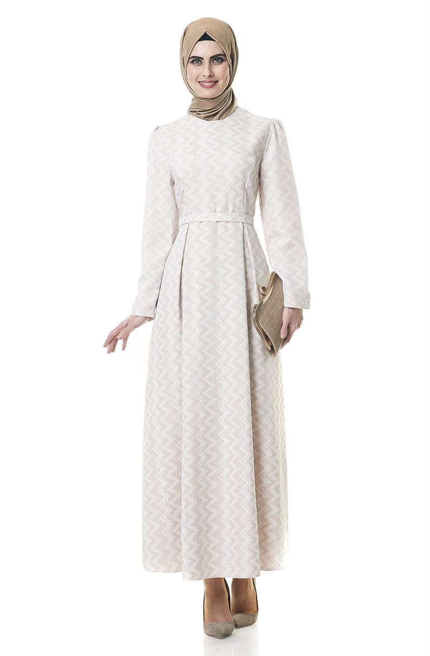 Desenli Beyaz Elbise Vizon 1700-0272