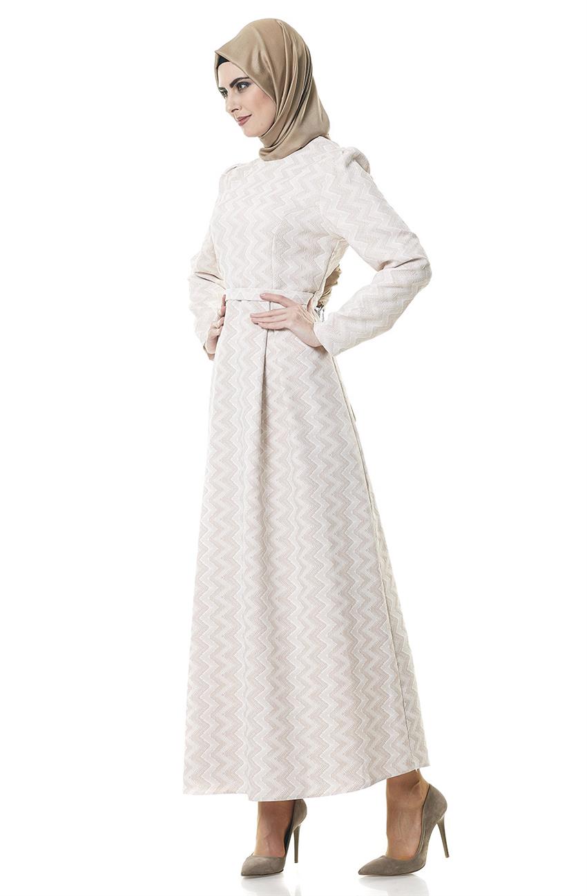 Desenli Beyaz Elbise Vizon 1700-0272