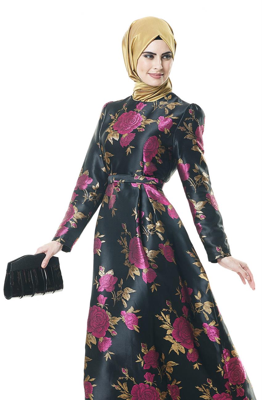Evening Dress Dress-Black Fuchsia 1704-0143