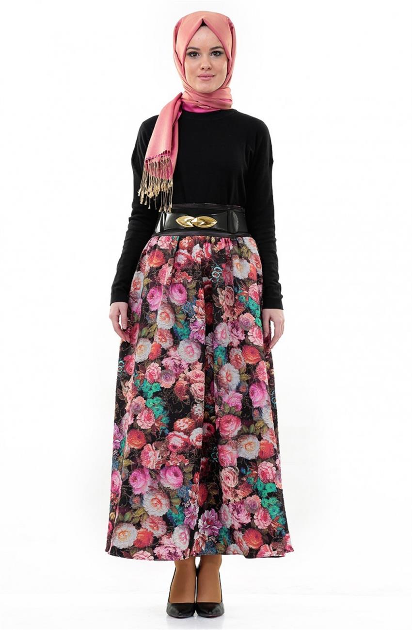 Skirt-Black Pink 2392-0142