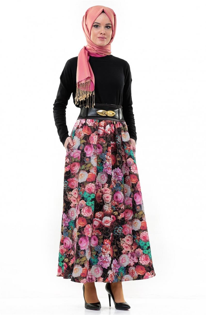 Skirt-Black Pink 2392-0142