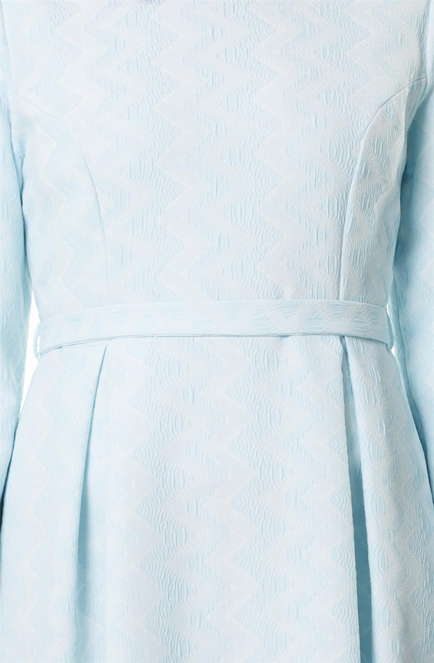 Desenli Beyaz Elbise Buz Mavisi 1700-0214