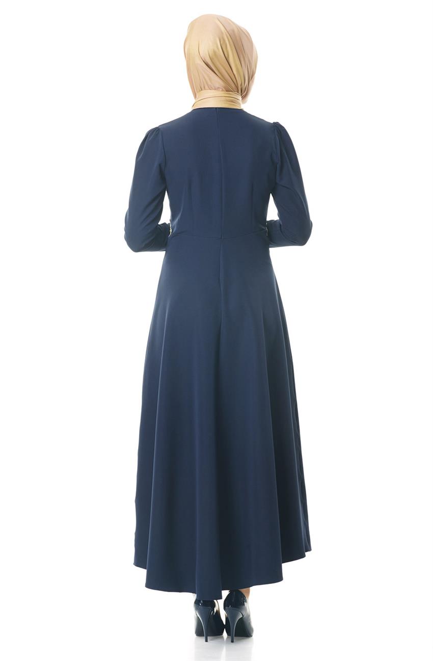 Güpür Detaylı Lacivert Elbise 1703-17