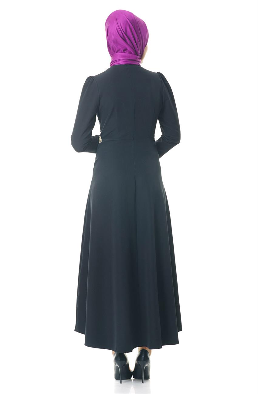 Güpür Detaylı Siyah Elbise 1703-01