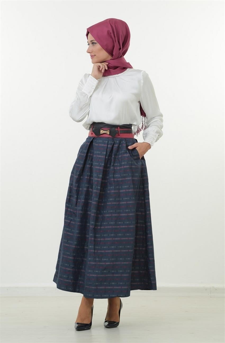 Skirt-Navy Blue Red 2436-1734