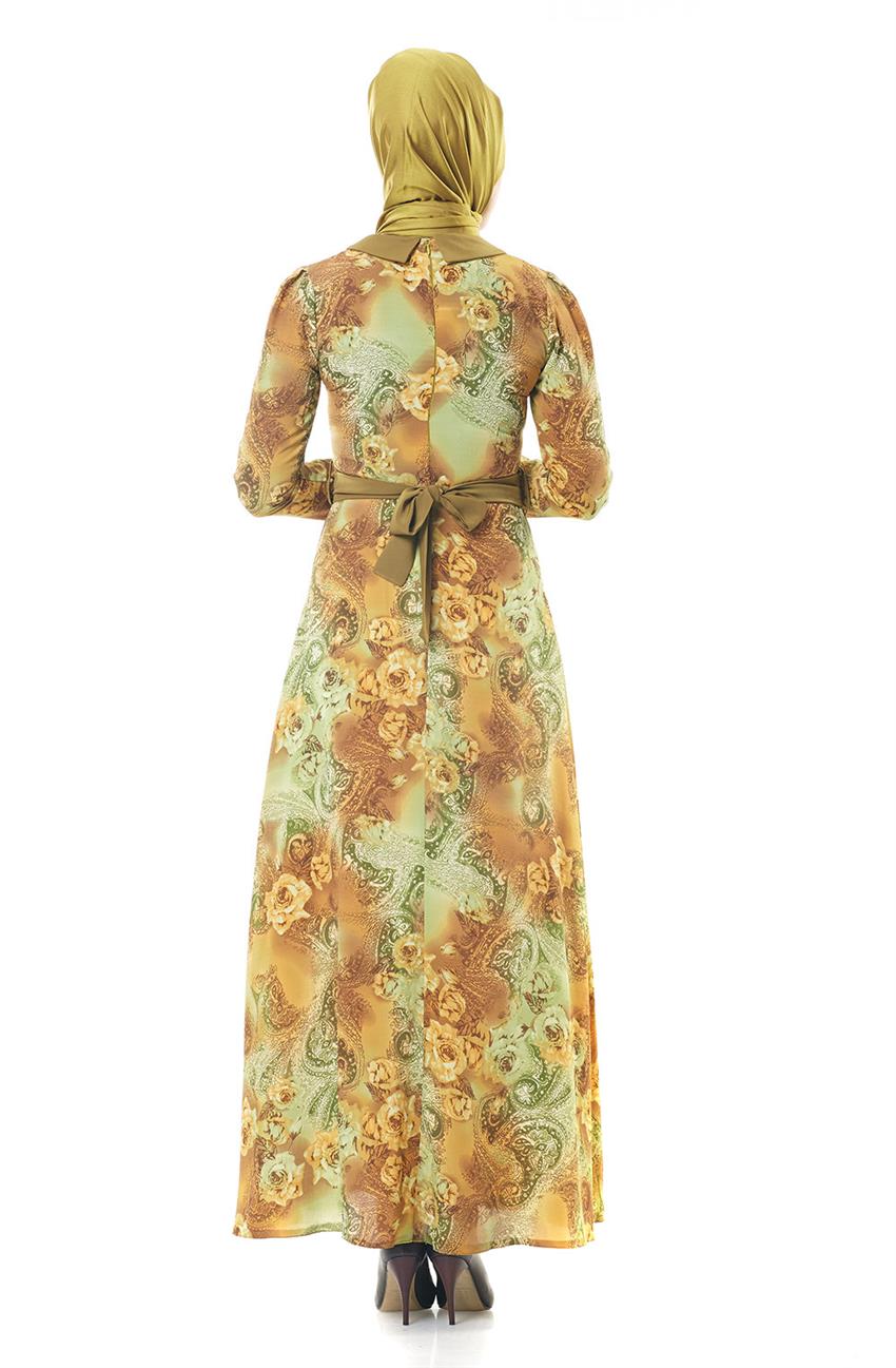 Desenli Elbise-Fıstık Yeşili BS1001-23