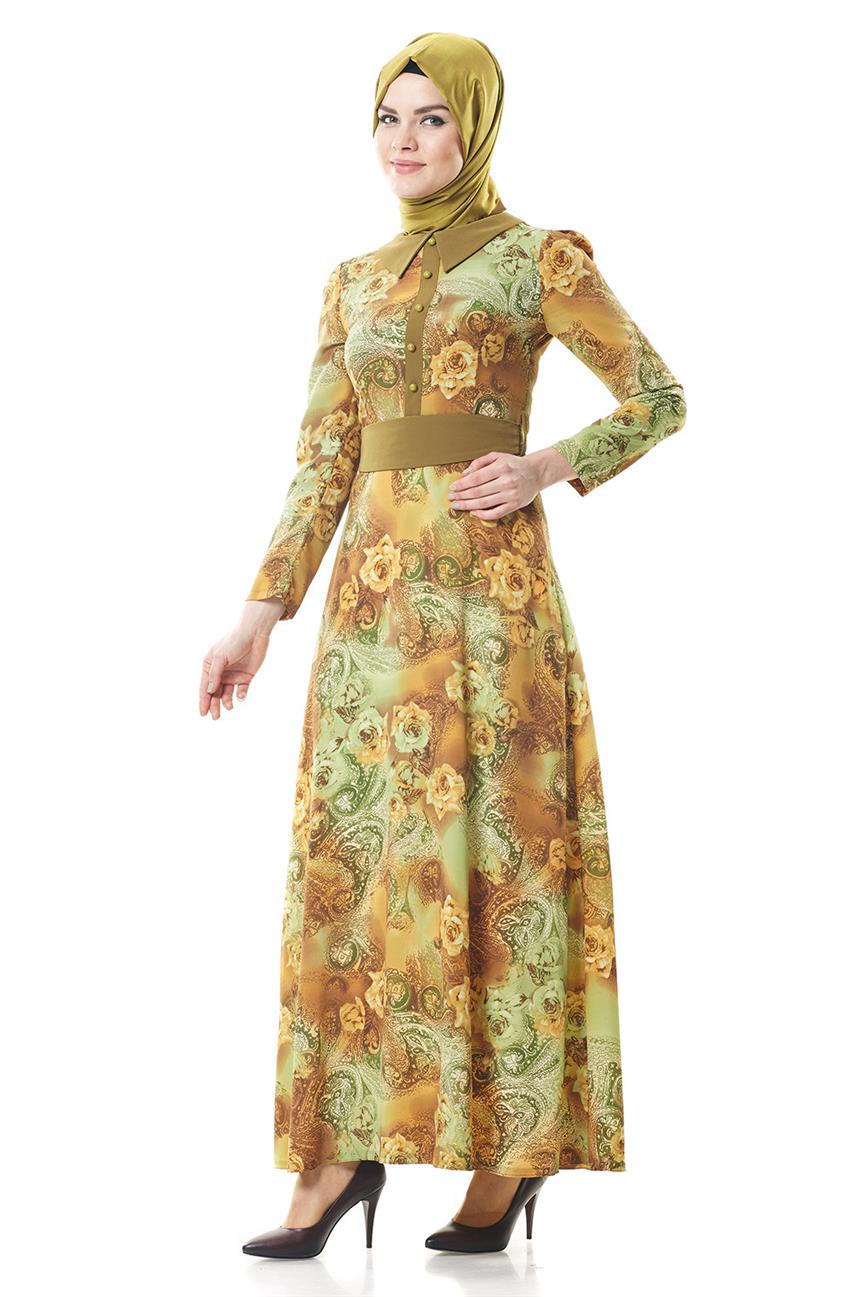 Desenli Elbise-Fıstık Yeşili BS1001-23