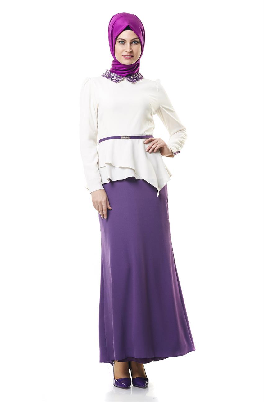 Evening Dress Dress-Ecru Purple DO-A4-64025-3524