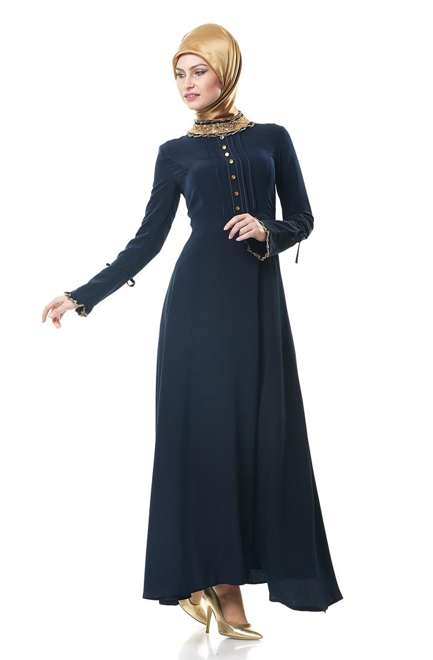 Abiye Lacivert Elbise Altın BS2054-1731