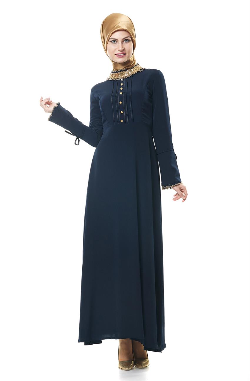 Abiye Lacivert Elbise Altın BS2054-1731