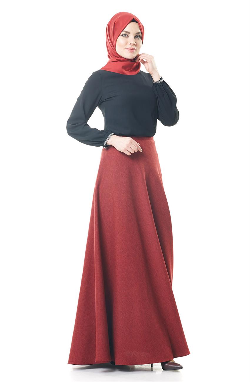 Denim Skirt-Claret Red