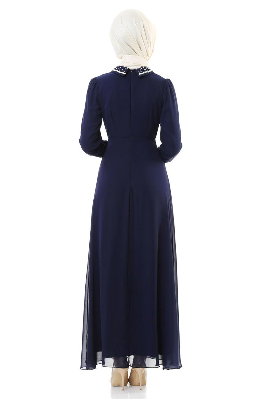 Evening Dress Dress-Koyu Navy Blue 7035-101