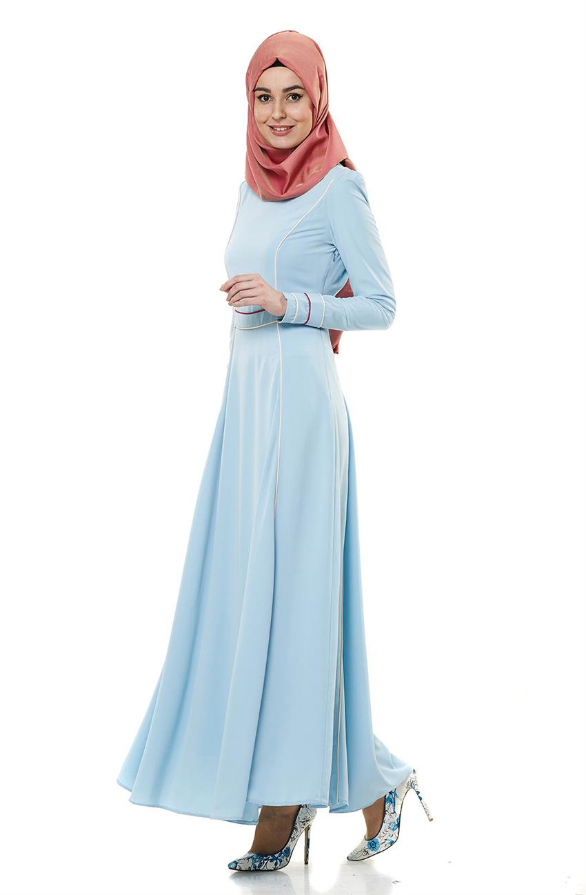 Biye Detaylı Abiye Mavi Elbise 3887-1-70
