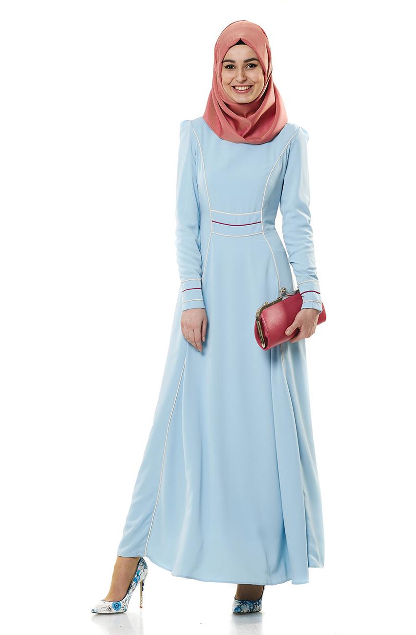 Biye Detaylı Abiye Mavi Elbise 3887-1-70